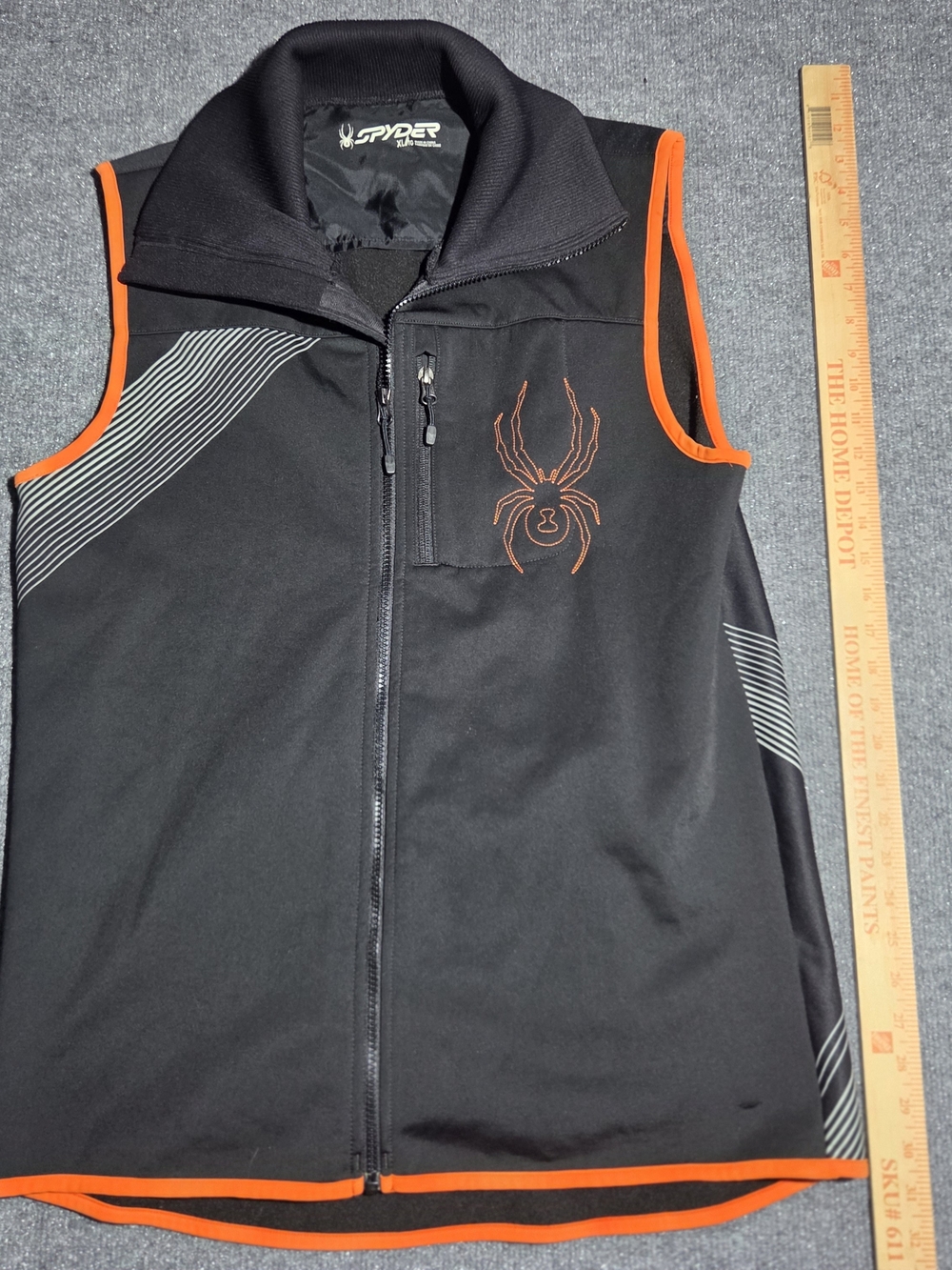 Spyder Mens Softshell Vest XL Black Orange Ski Cycling Running Zippered Pockets